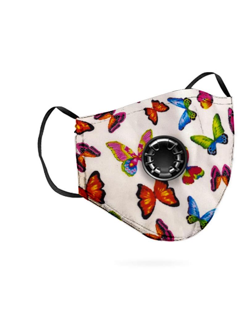 

Butterfly Print Breathing Washable Valve Face M .a. s. k (2 filters as gift), White