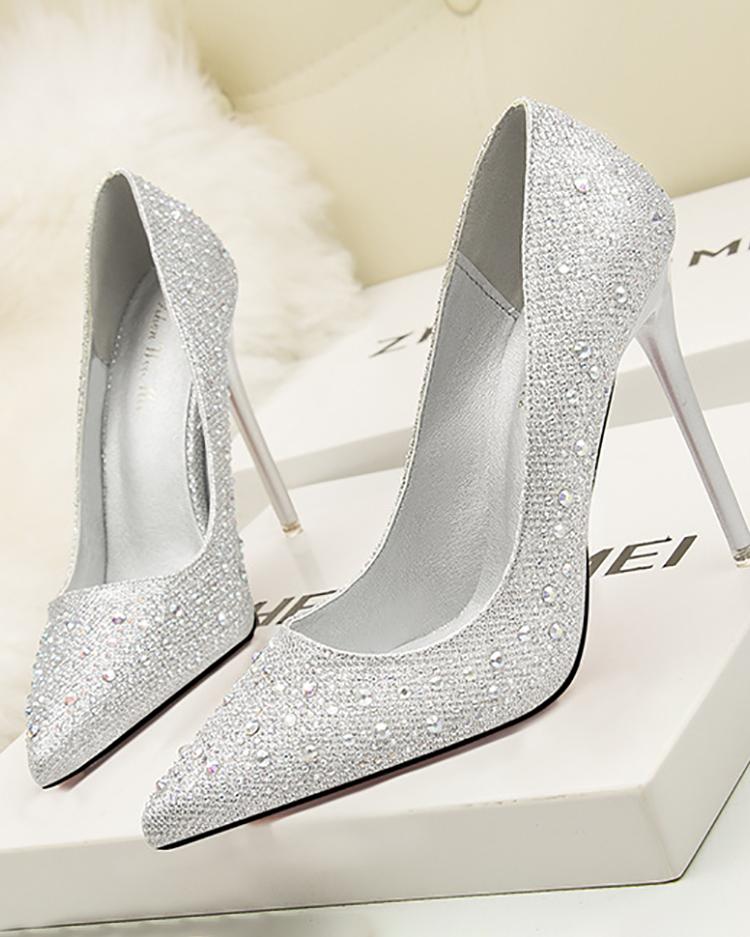 

Women Glittering Stiletto Pumps, Silver