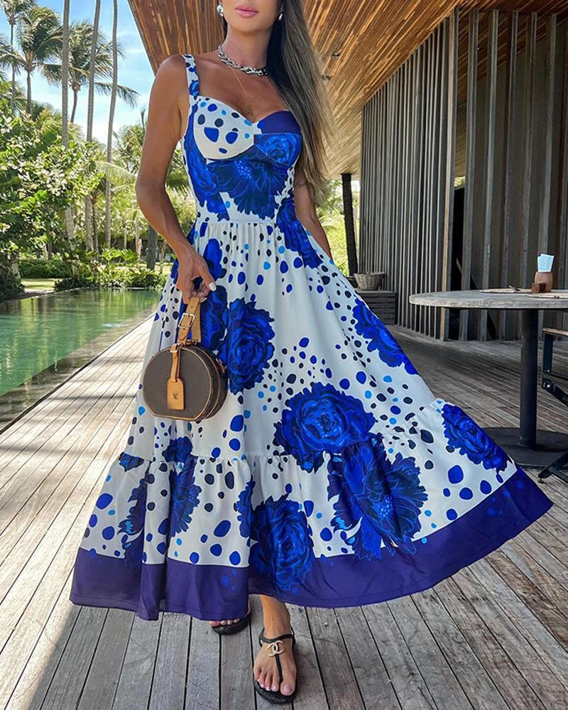 

Floral Print Sleeveless Maxi Dress, Blue