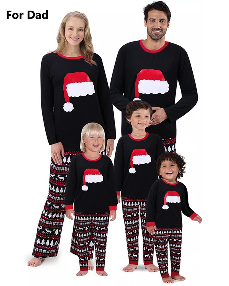 

Christmas Mixed Print Long Sleeve Pajama Set For Dad, Black