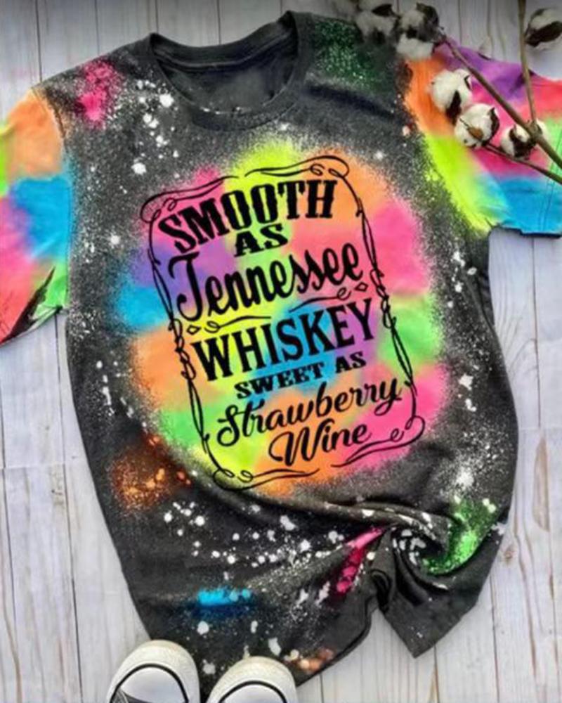 

Letter Tie Dye Print Crew Neck Casual Tee Street Summer T-Shirt, Multicolor