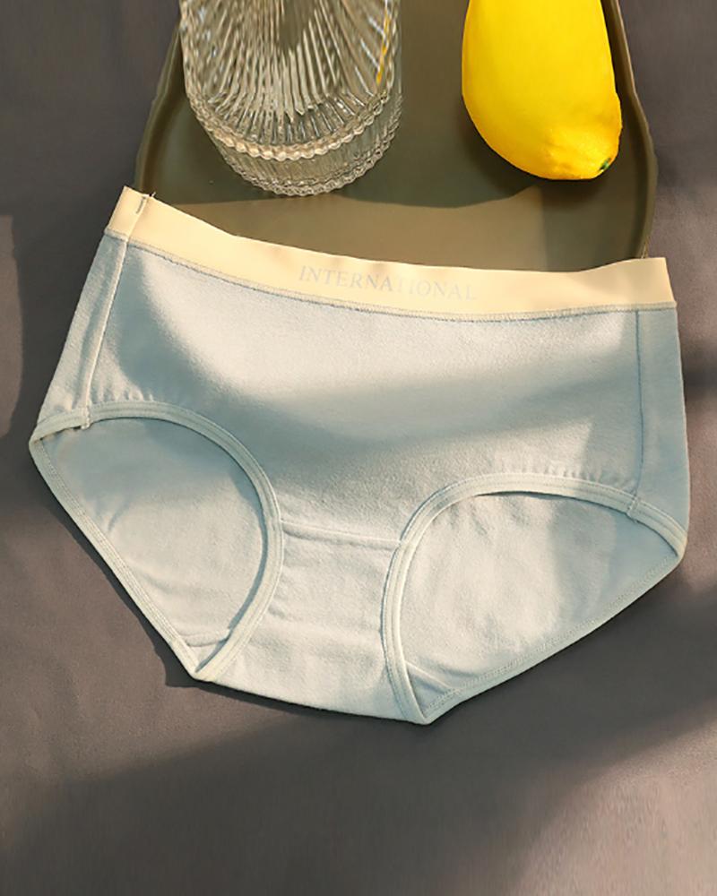 

3PCS/Set Letter Trim Mid Waist Breathable Panty, Blue