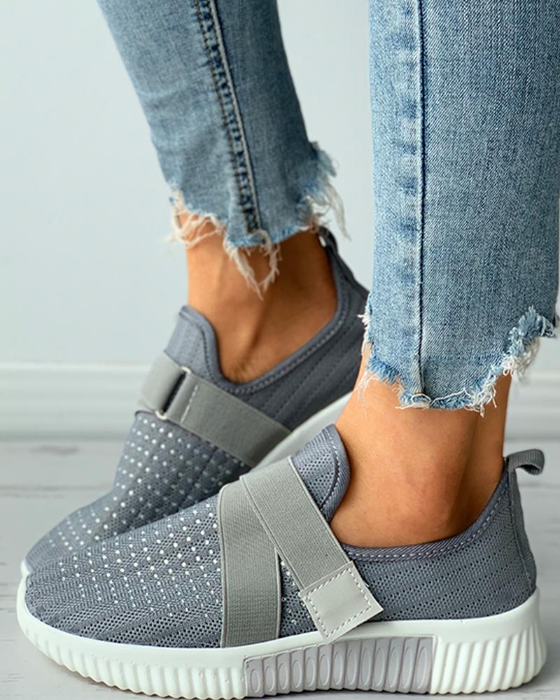 

Studded Decor Breathable Casual Sneaker, Gray