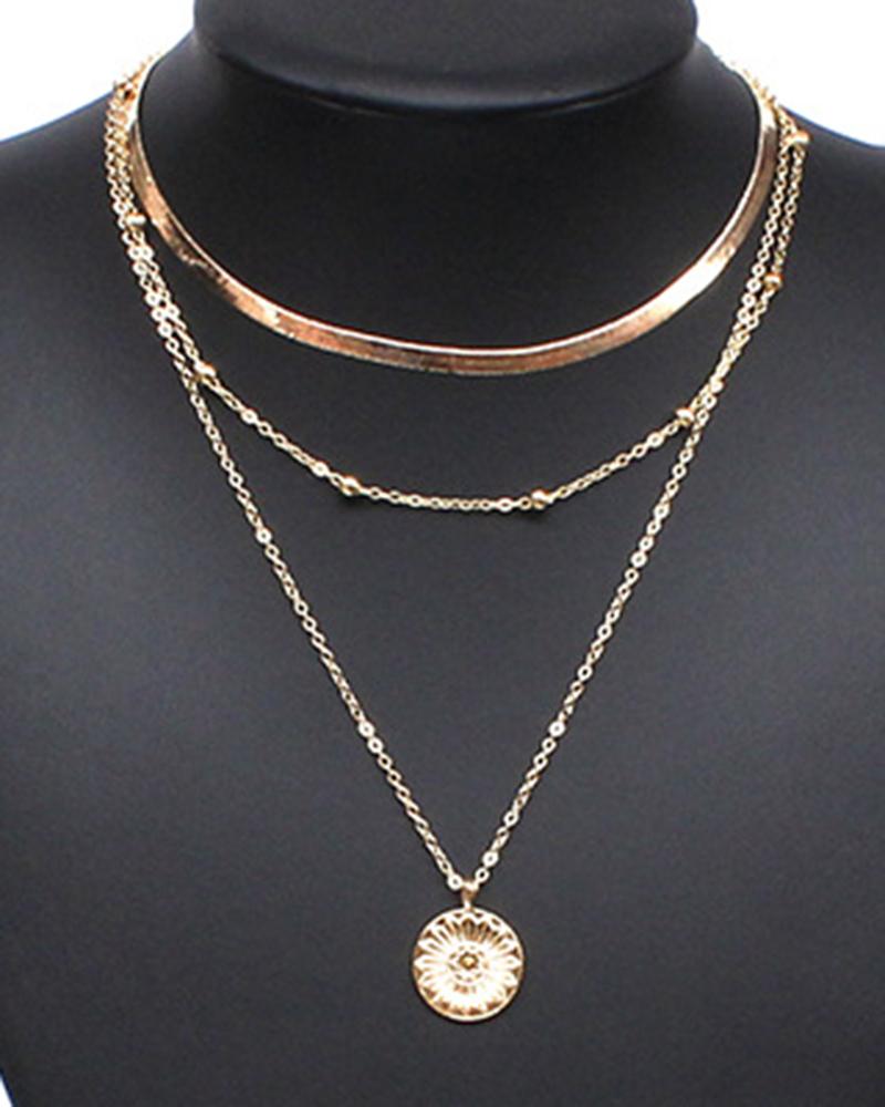 

3PCS/Set Multi-Layer Beaded Floral Pendant Chain Necklaces, Gold