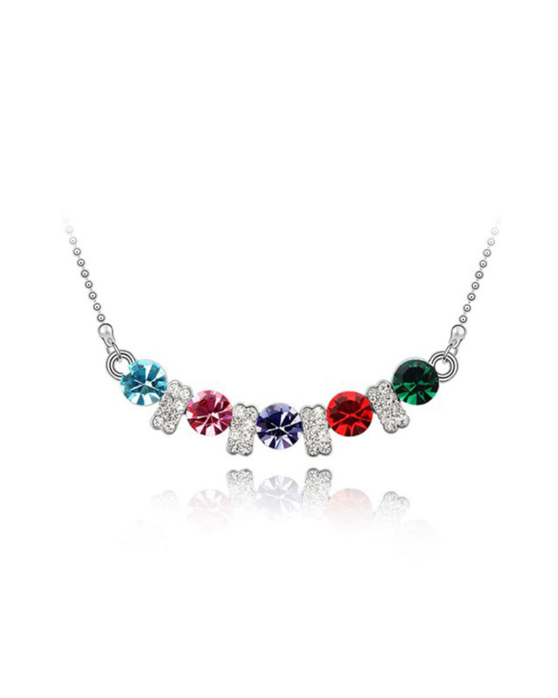 

Rhinestone Studded Colorblock Chain Necklace, Multicolor