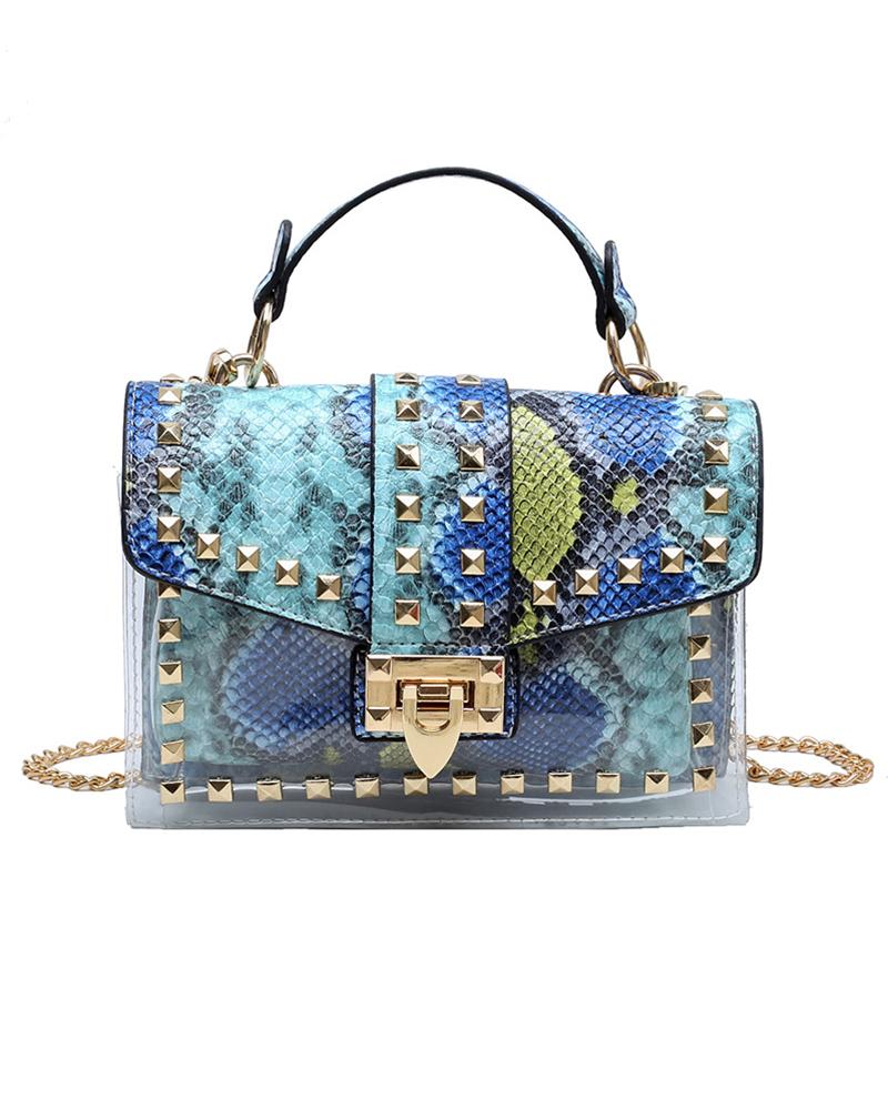 

Studded Clear Satchel With Inner Bag, Blue
