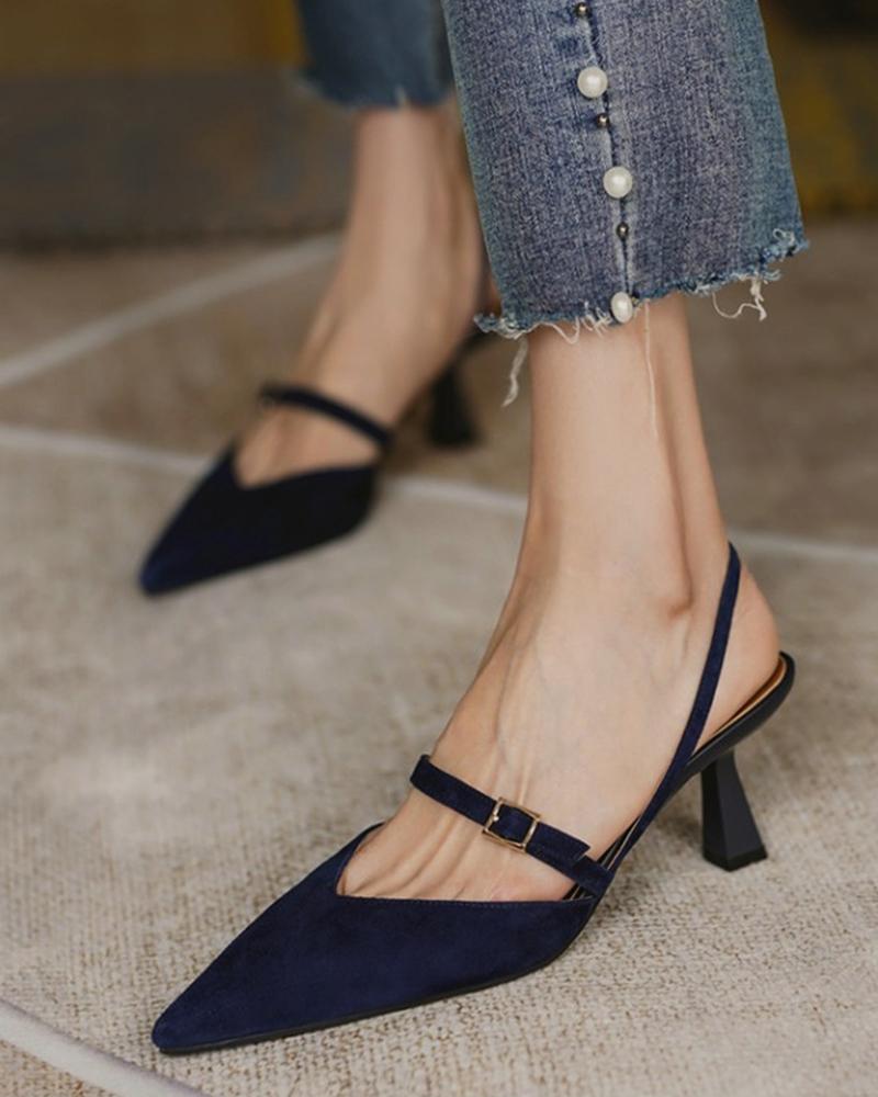 

Pointed Toe Slingback Suede Pyramid Heels, Dark blue