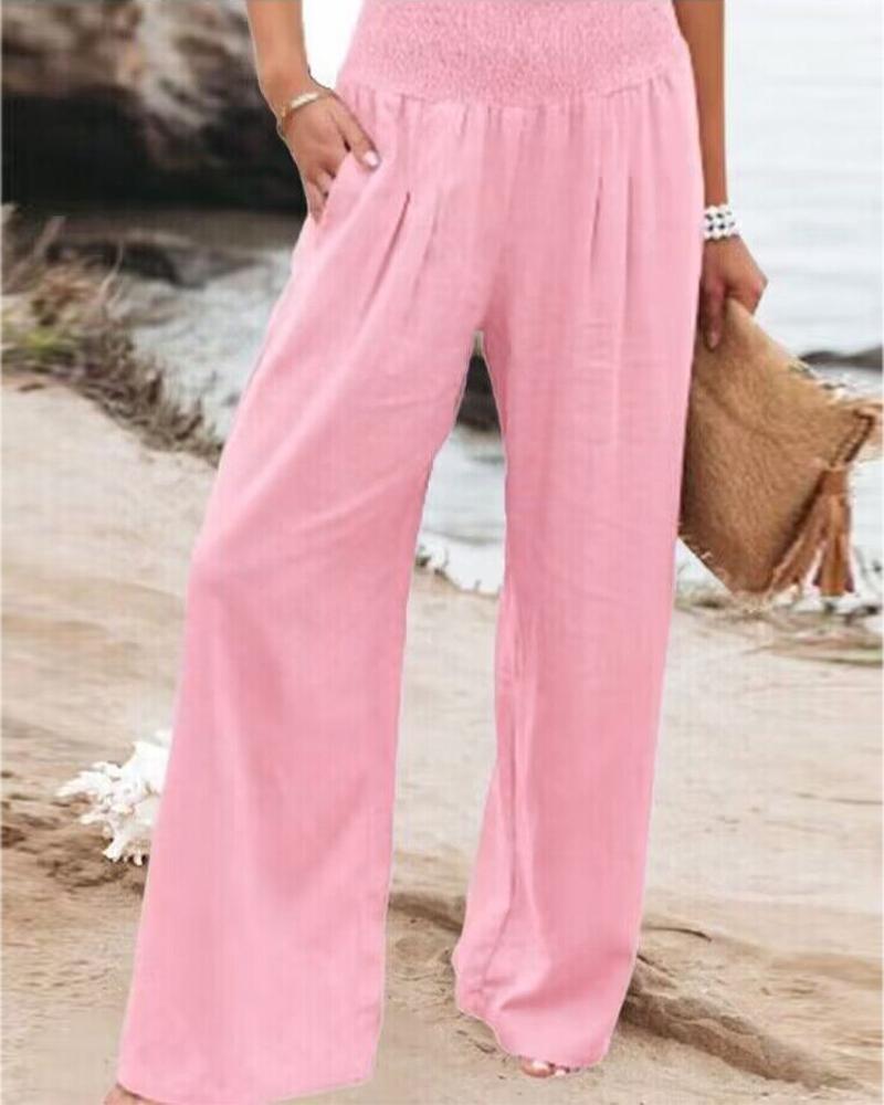 

Gathered Waist Pocket Design Wide Leg Pants, Pink