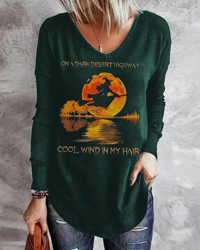 

Halloween Graphic Print Long Sleeve Top, Green