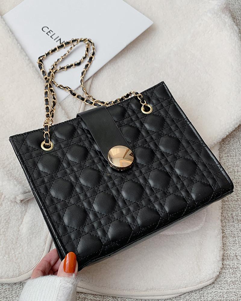 

Quilted Chain Strap Shoulder Bag, Black
