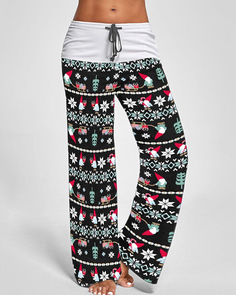 

Christmas Print Drawstring Wide Leg Pants, Style4