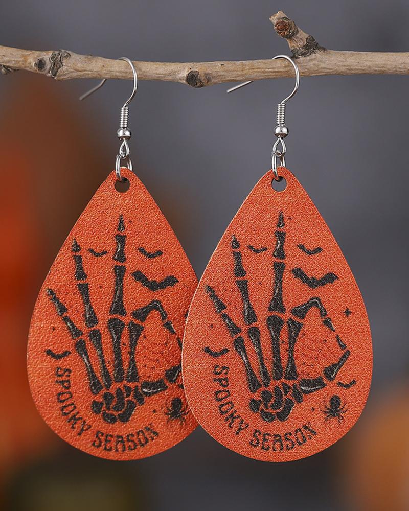

1Pair Halloween Skeleton Slogan Waterdrop Earrings, Brown