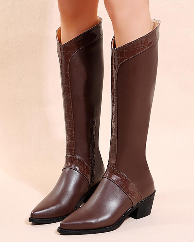 

Side Zip Chunky Heel Riding Boots, Brown