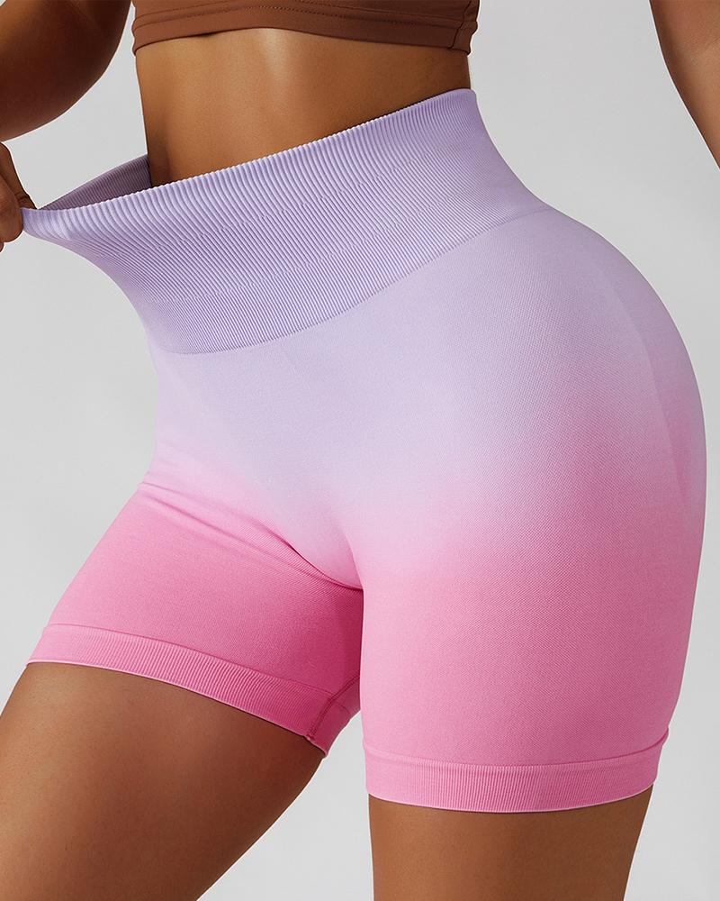 

Tie Dye Print Ombre Butt Lifting Seamless Active Shorts, Pink