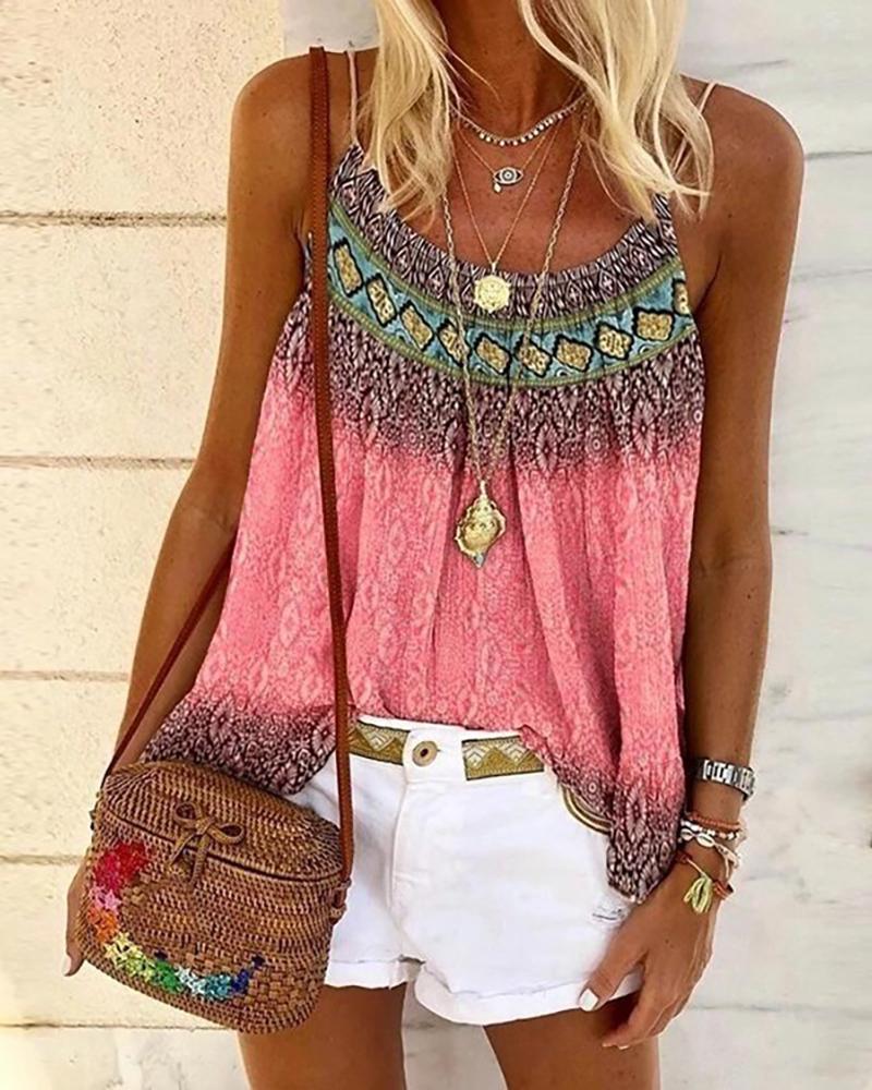 

Print Spaghetti Strap Casual Top, Pink