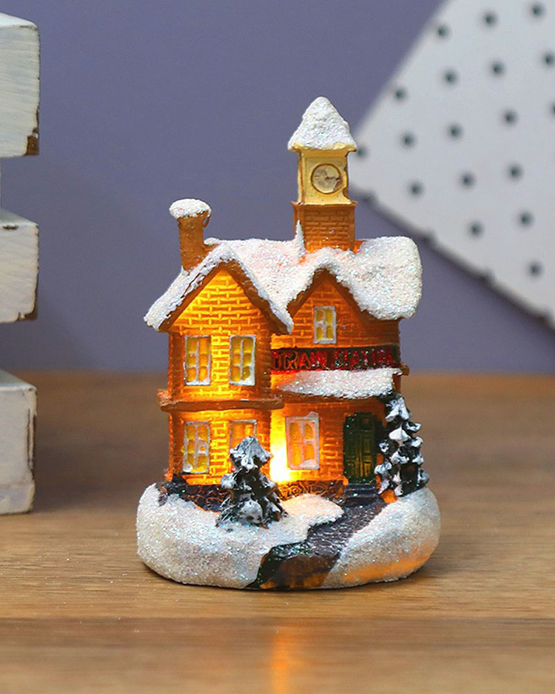 

Christmas Dollhouse Village Miniature Dollhouse LED Light Mini Resin House Birthday Gift Ornament Christmas Valentine's Day Home Decoration, Style2