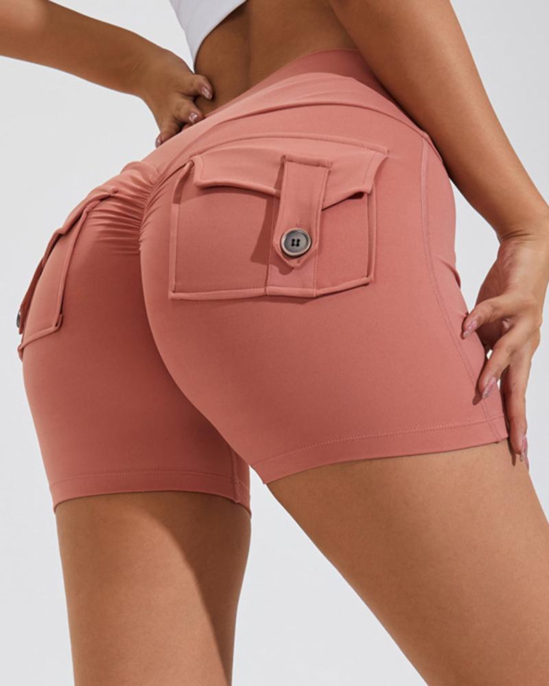 

Quick Dry Pocket Design Ruched Active Shorts, Red bean