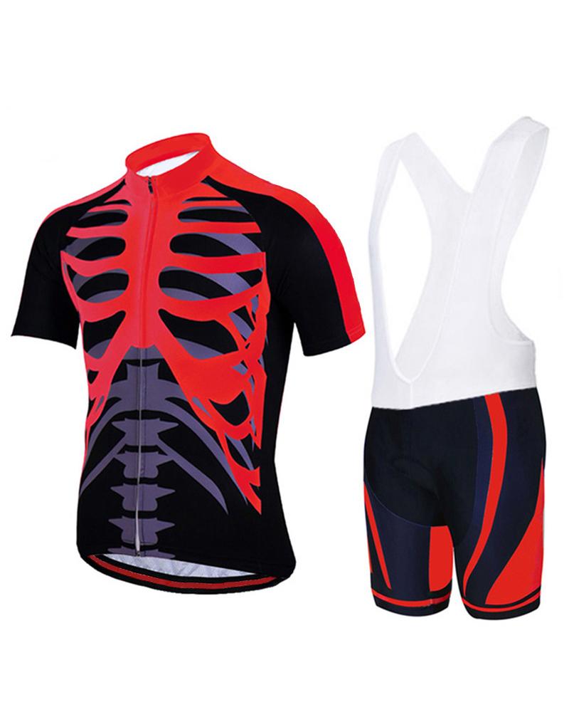 

Skeleton Cartoon Print Short Sleeve T-shirts With Sleeveless Skinny Rompers Suit Sets, Red
