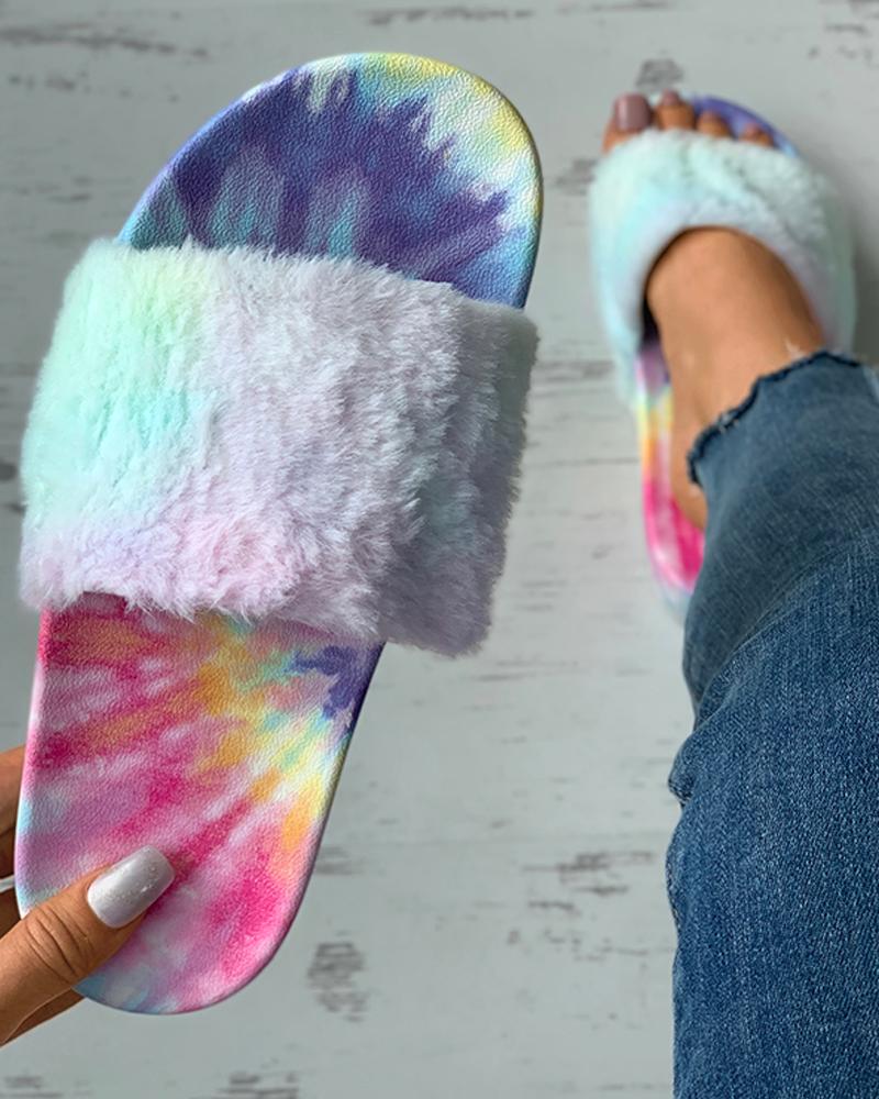 

Fluffy Open Toe Tie Dye Slipper, Multicolor
