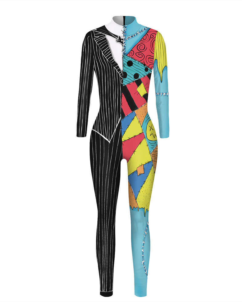 

Halloween Print Skinny Costume Jumpsuit, Style1