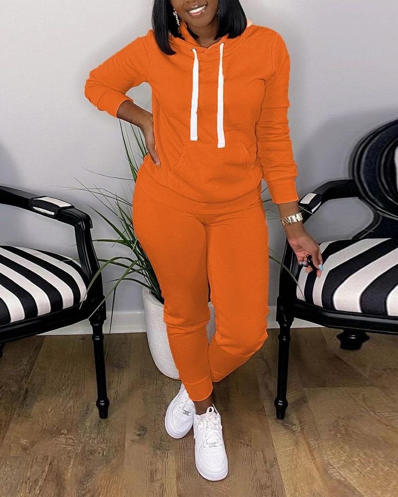 

Long Sleeve Drawstring Hoodie & Pants Set, Orange