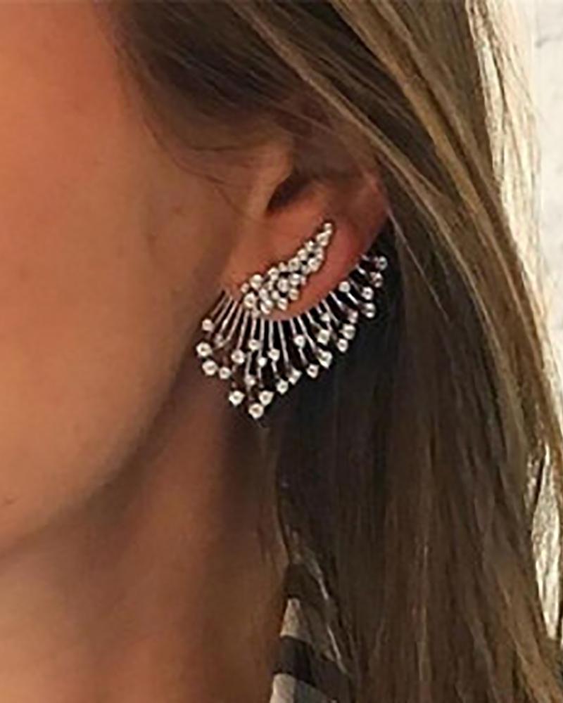 

1Pair Leaf Pattern Studded Charm Earrings, Silver