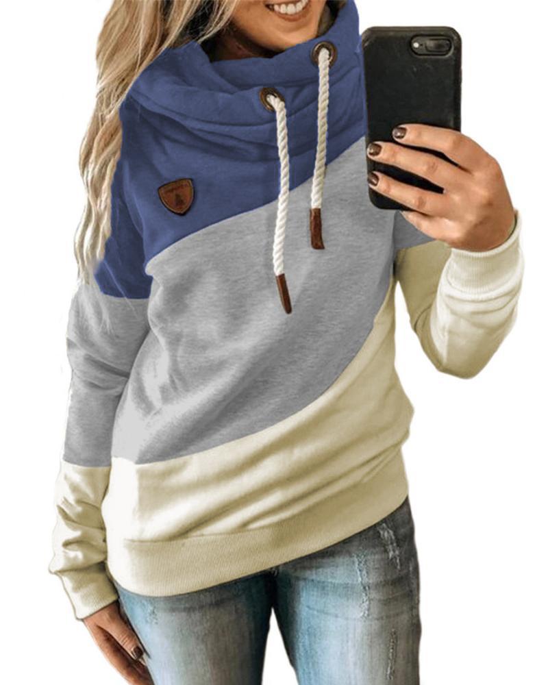

Long Sleeve Colorblock Hooded Sweatshirt Casual Hooded Pullover Loose Sweatshirt, Blue