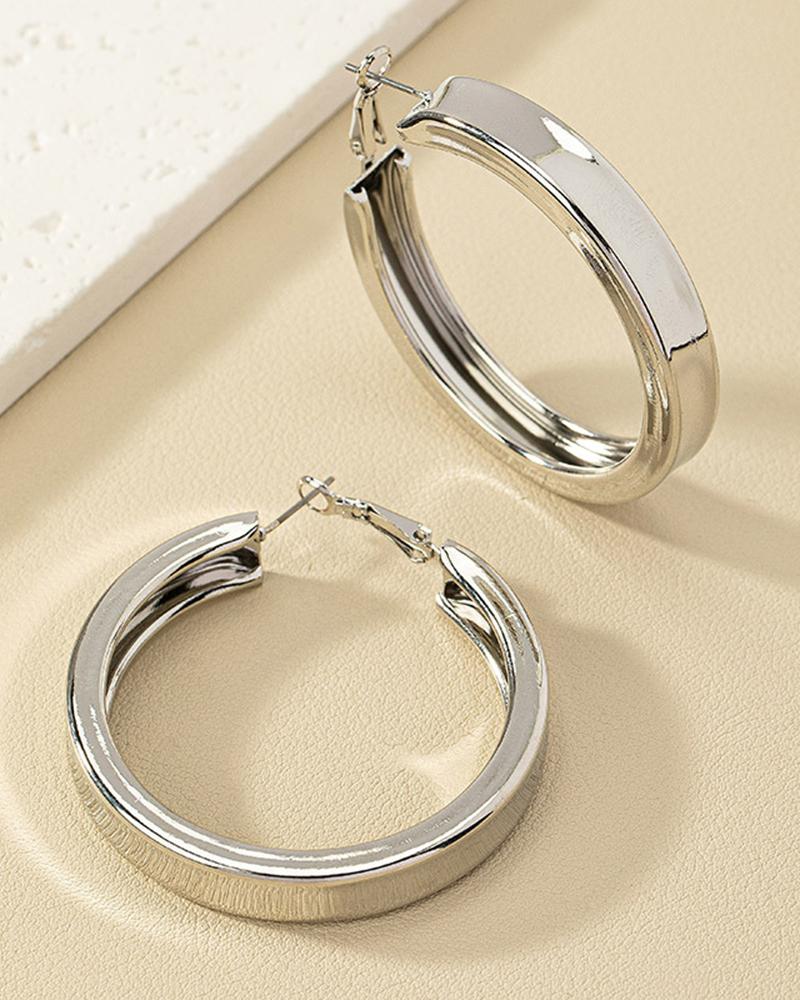 

1Pair Simple Trendy Hoop Earrings, Silver