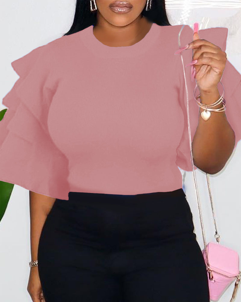 

Plus Size Layered Bell Sleeve Top, Pink