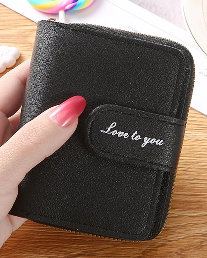 

Letter Print Credit Card Holder Purse, Black