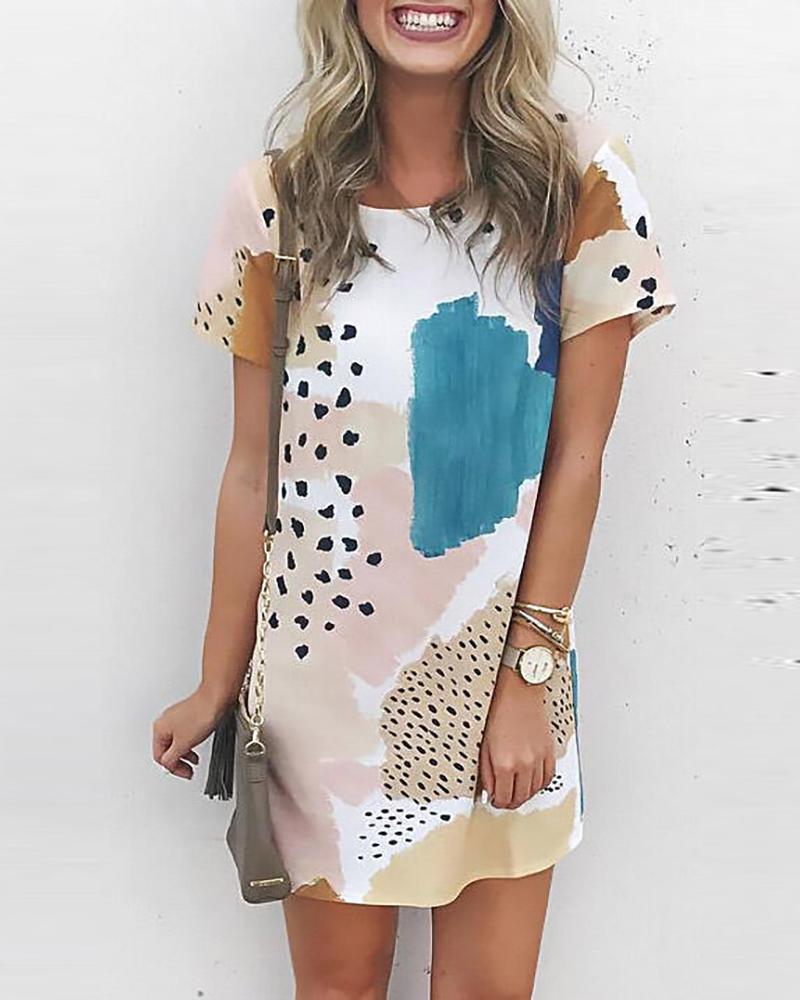 

Cheetah Print Colorblock Casual Dress, Apricot