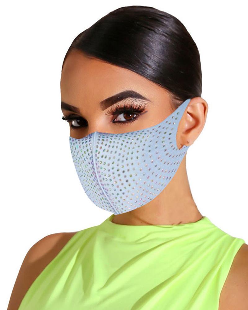 

Bling Rhinestone Animal Pattern Face Mask, Blue