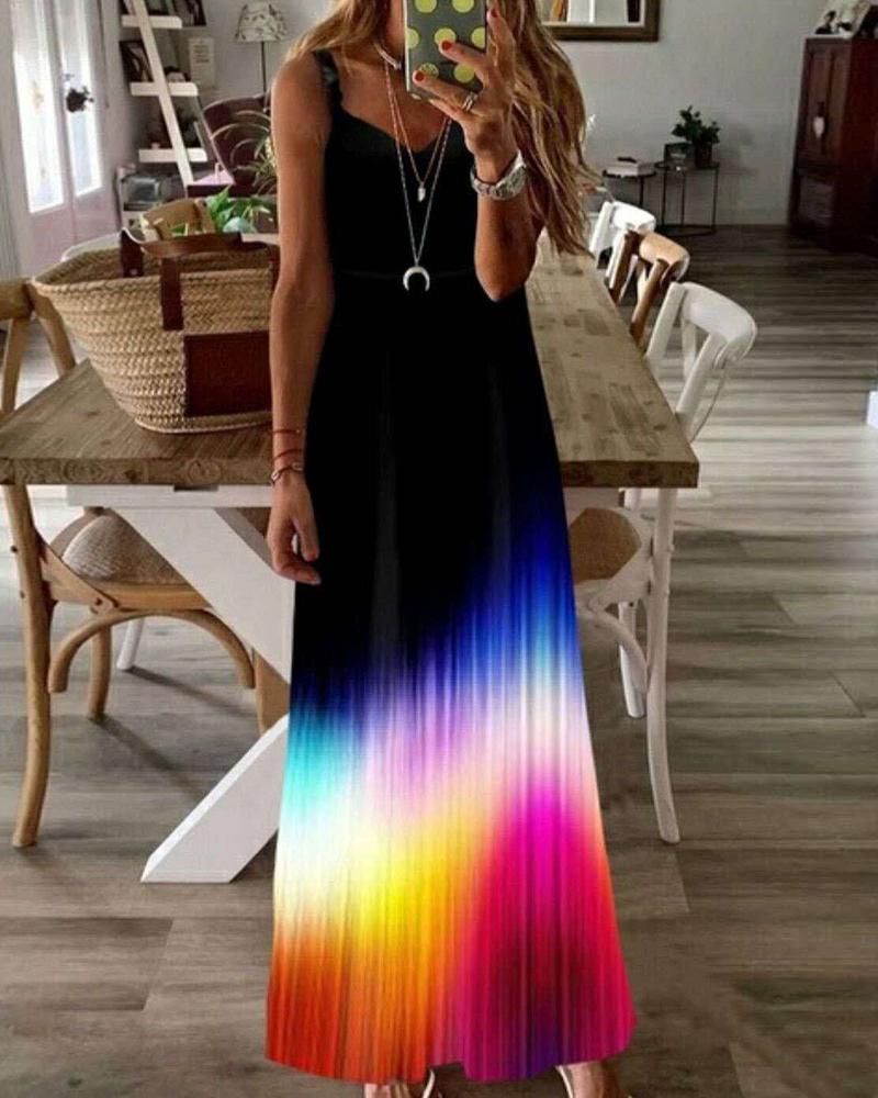 

Ombre Colorblock V-Neck Sleeveless Maxi Dress, Black