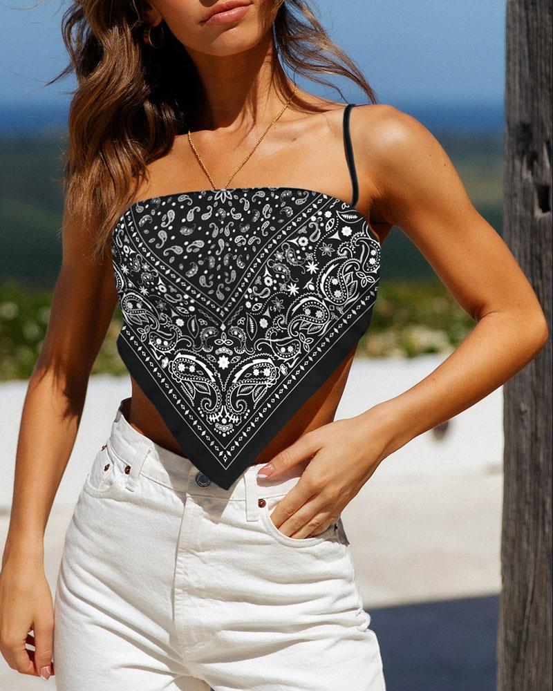 

Paisley Print Tied Detail Sleeveless Handkerchief Top, Style2