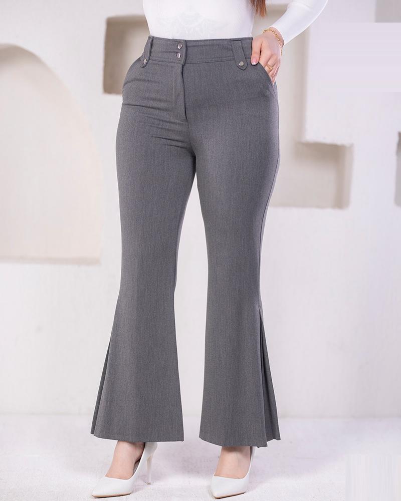

High Waist Flare Leg Work Pants, Gray