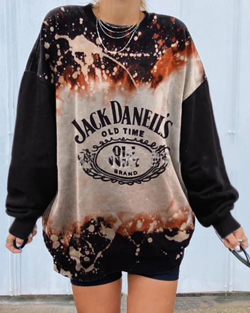 

Gradient Letter Print Loose Sweatshirt, Black