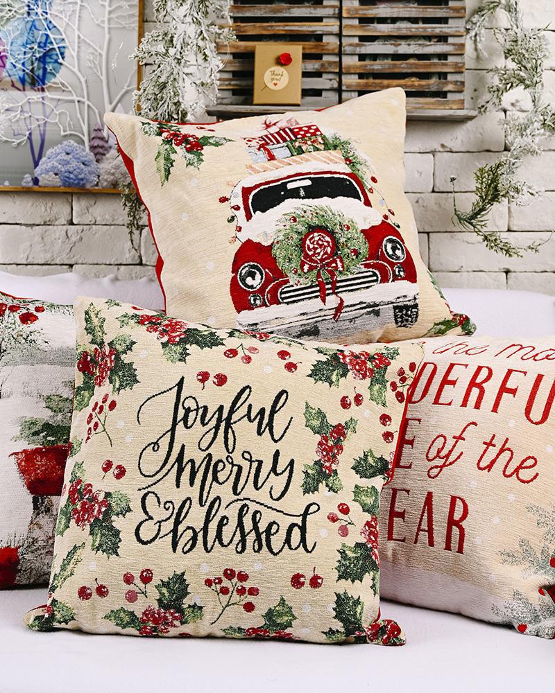 

1pc Christmas Pillow Cover 18x18inch Farmhouse Pillow Cover Holiday Rustic Pillow Case Sofa Couch Throw Christmas Decoration, Style1