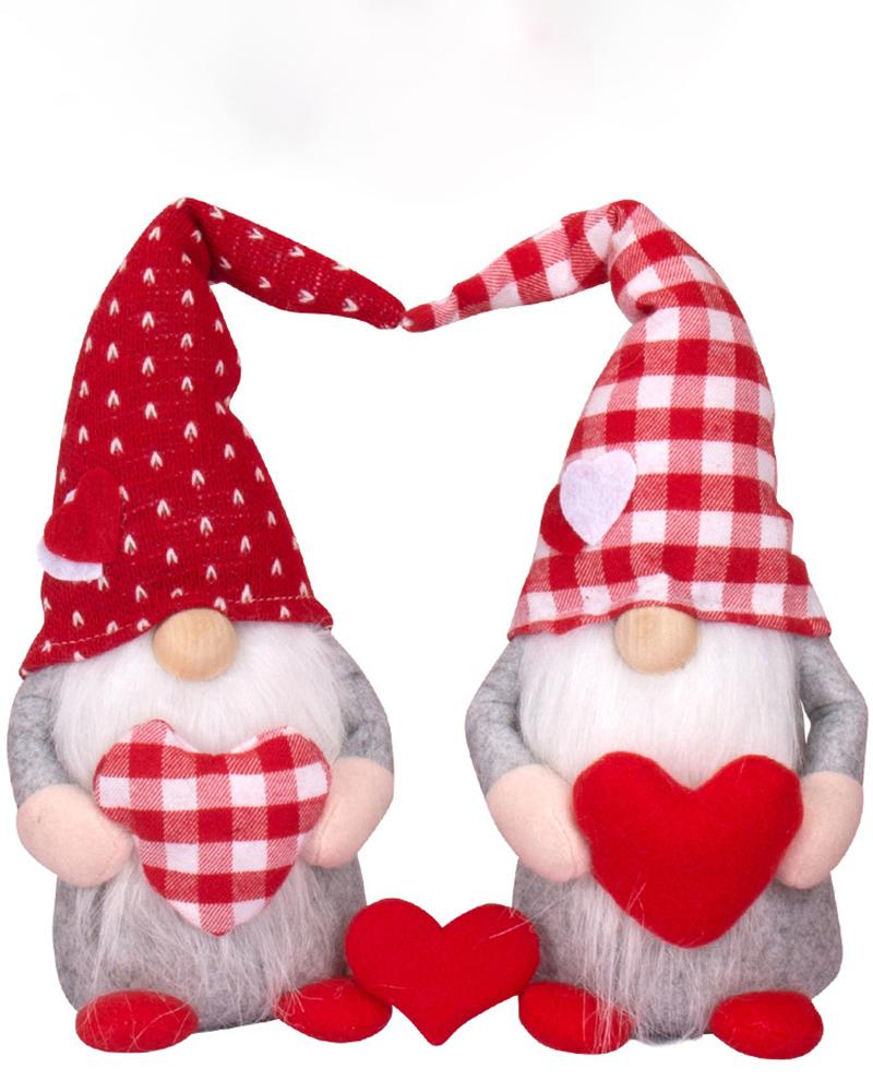 

1pc Valentine's Day Plaid Heart Faceless Dwarf Doll Plush Toy, White
