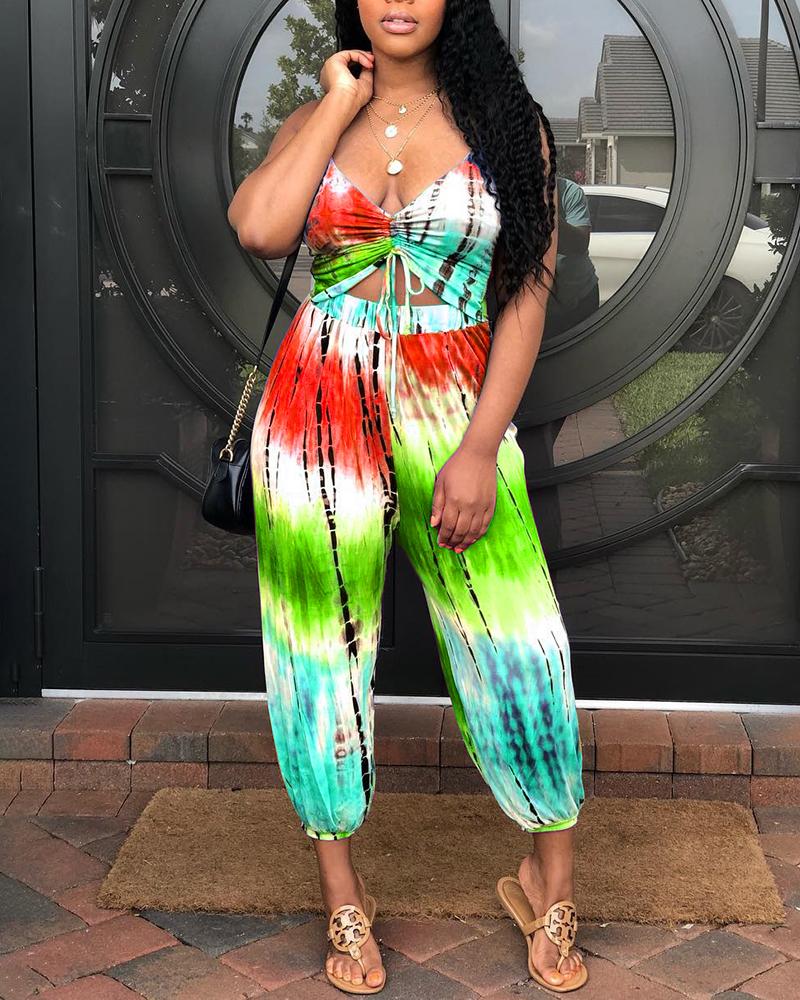 

Tie Dye Drawstring Detail Jumpsuit, Green