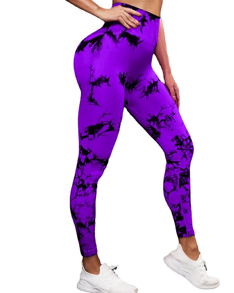 

Abstract Print Butt Lifting Tummy Control Yoga Pants, Purple
