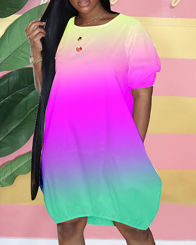

Ombre Colorblock Short Sleeve T-shirt Dress, Pink