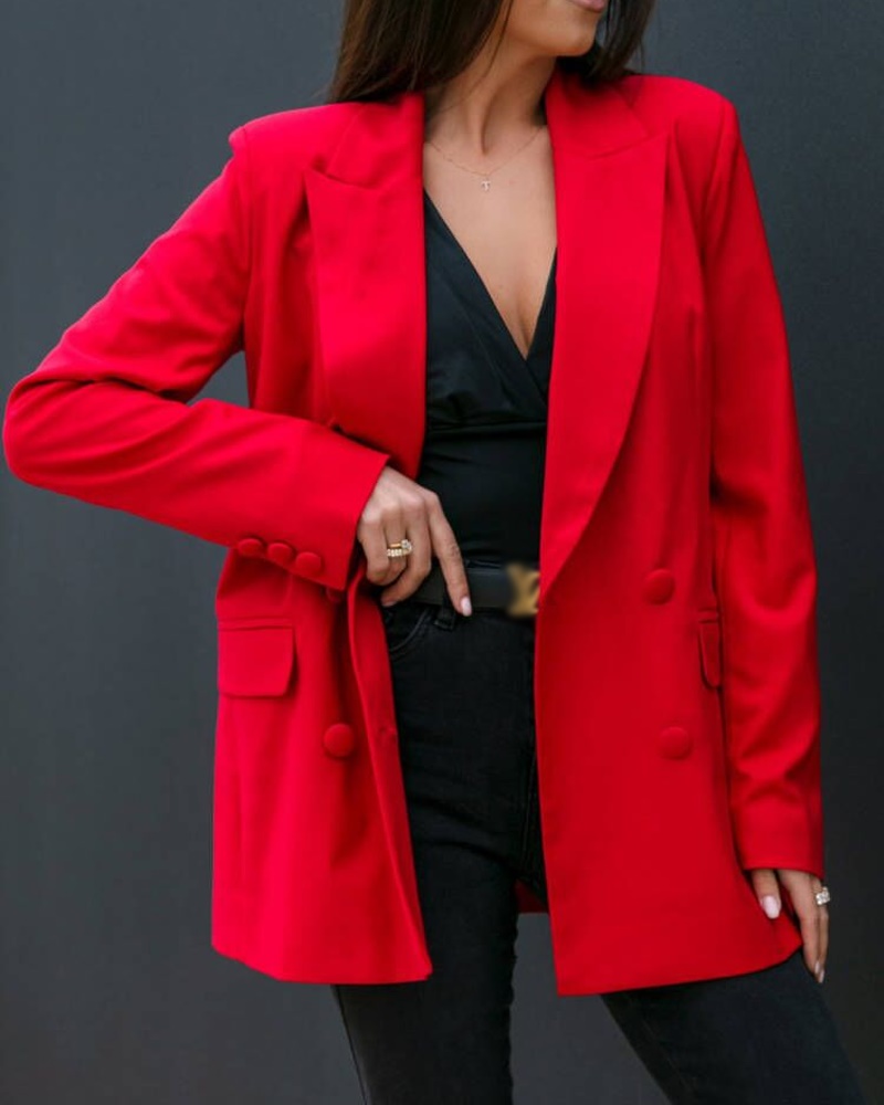 

Long Sleeve Double Breasted Blazer, Red