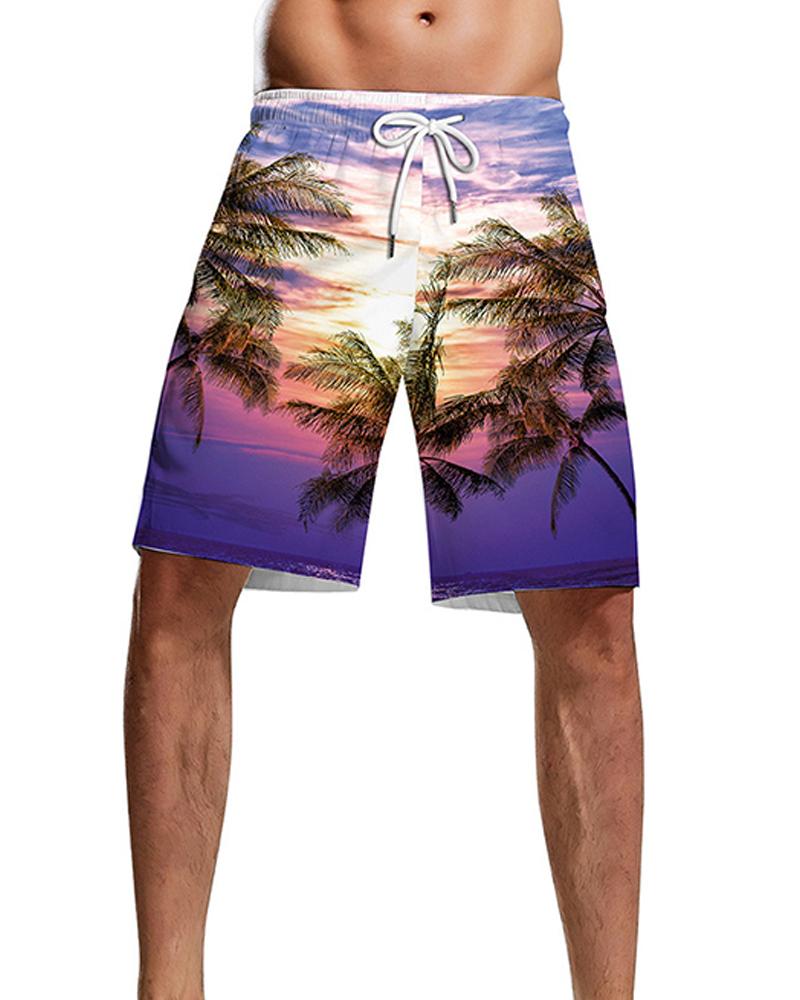 

Hawaii Floral Print Loose Beach Shorts, Multicolor