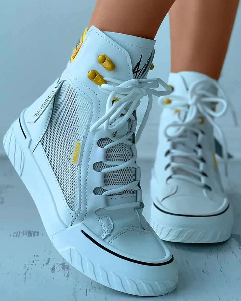 

Fishnet Patch Lace-up Casual Sneaker, Yellow