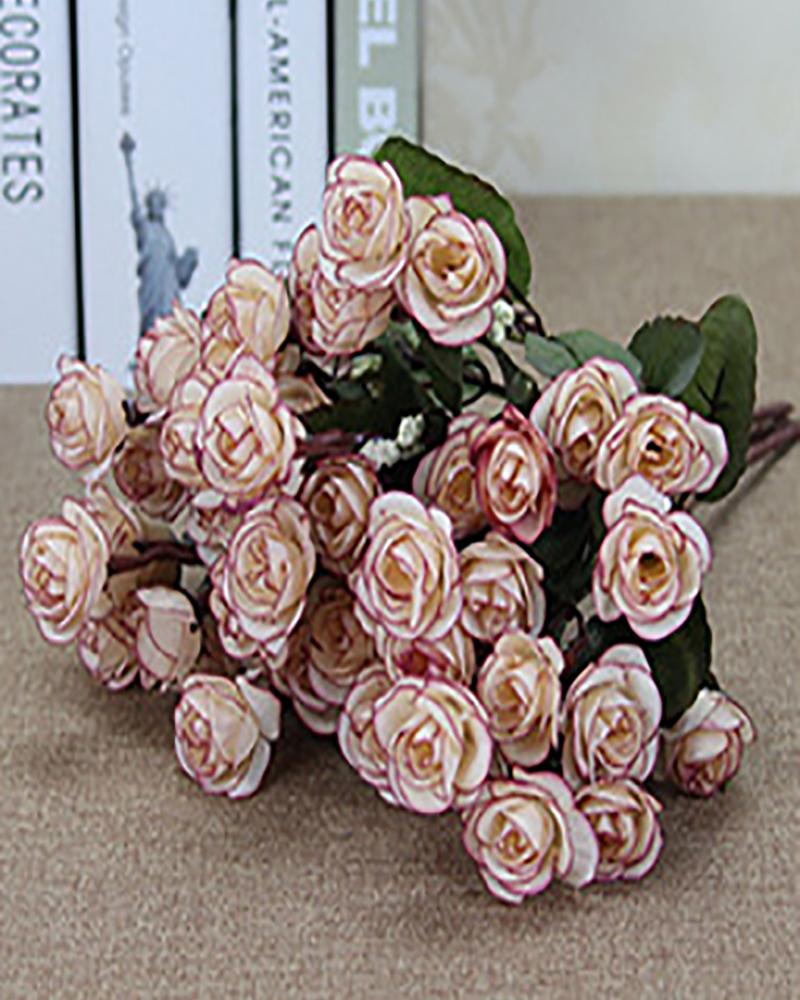 

15 Heads Mini Rose Flower Artificial Flowers Bouquet Mini Rose for Wedding Doll House Supplies Card, Champagne
