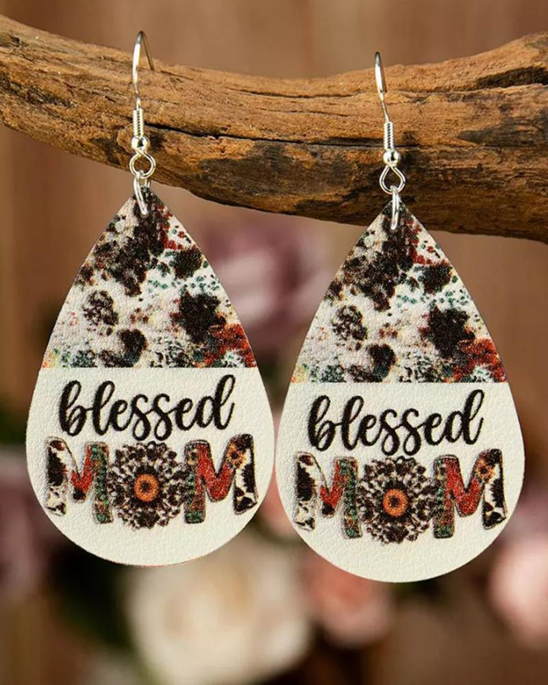 

1Pair Mother's Day Blessed Mom Cowboy Style Vintage Drop Earrings, Multicolor