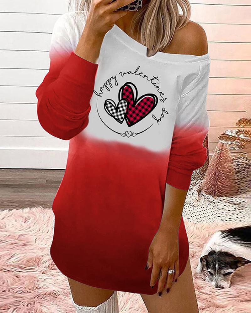 

Valentine' Day Letter Heart Print Colorblock Top, Red