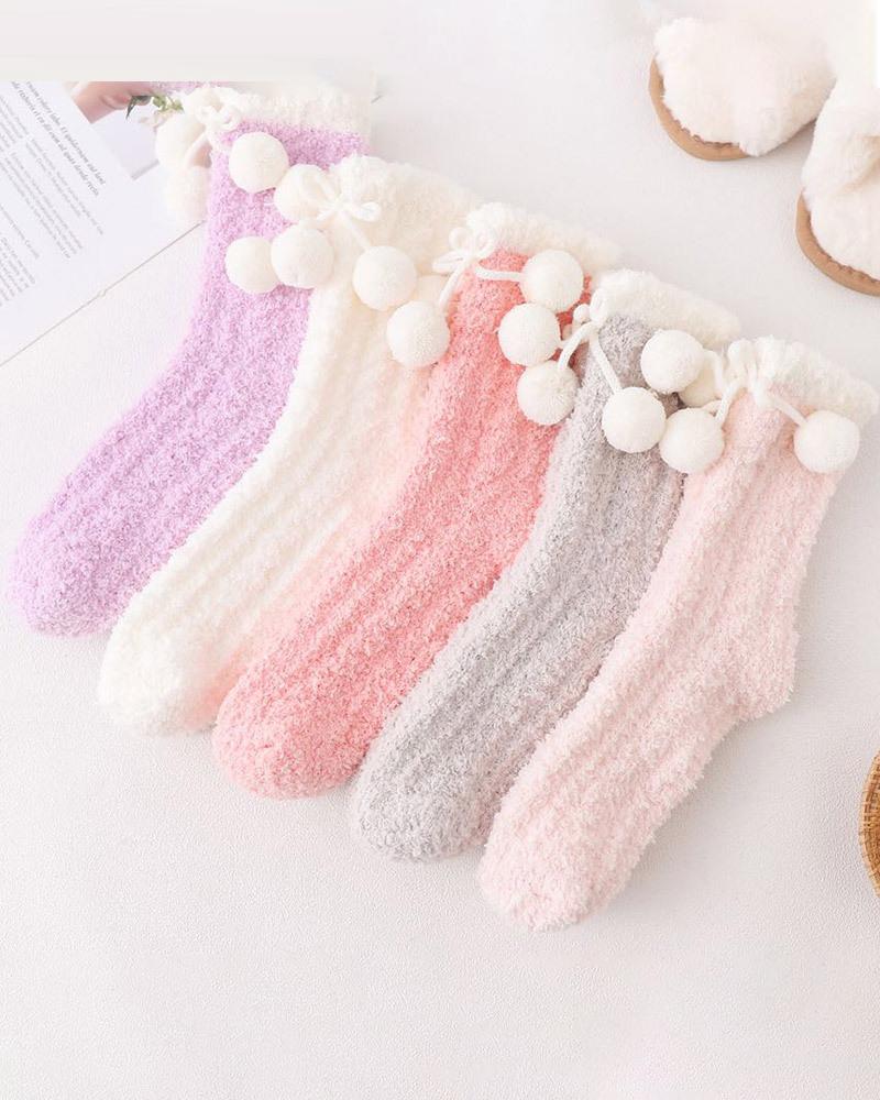 

1Pair Pom Pom Fuzzy Thermal Socks, Purple