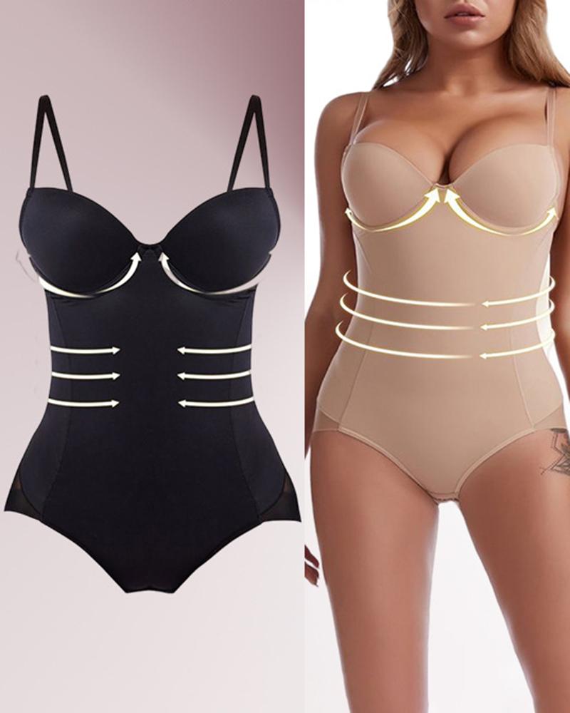 

Sheer Mesh Tummy Control Push Up Shapewear Bodysuit, Nude