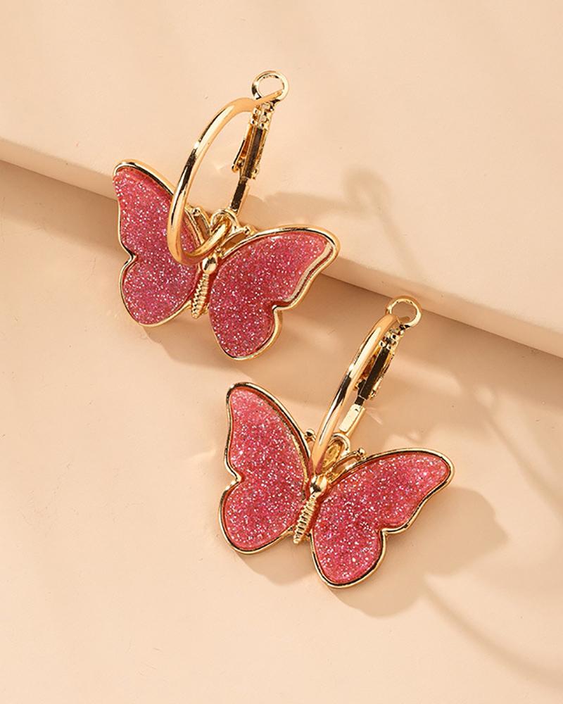 

1Pair Colorful Butterfly Small Hoop Earrings, Hot pink